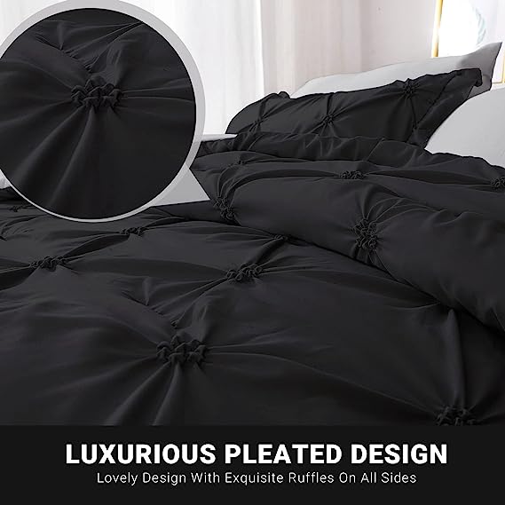 JOLLYVOGUE Comforter Set, Black/Gray Bedding Comforter Sets with Comforter, Sheets, Bed Skirt, Ruffled Shams & Pillowcases