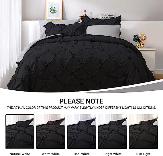 JOLLYVOGUE Comforter Set, Black/Gray Bedding Comforter Sets with Comforter, Sheets, Bed Skirt, Ruffled Shams & Pillowcases