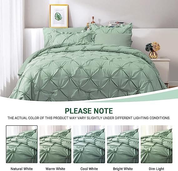 JOLLYVOGUE Comforter Set, Green Bed in a Bag Comforter Set for Bedroom, Bedding Comforter Sets with Comforter, Sheets, Bed Skirt, Ruffled Shams & Pillowcases