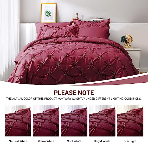 JOLLYVOGUE Comforter Set, Dark Red Bed in a Bag Comforter Set for Bedroom, Bedding Comforter Sets with Comforter, Sheets, Bed Skirt, Ruffled Shams & Pillowcases