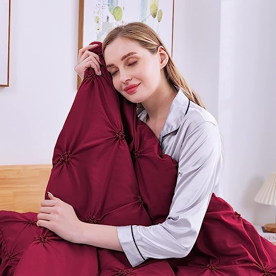 JOLLYVOGUE Comforter Set, Dark Red Bed in a Bag Comforter Set for Bedroom, Bedding Comforter Sets with Comforter, Sheets, Bed Skirt, Ruffled Shams & Pillowcases