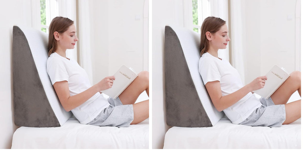 Sasttie Wedge Pillow 24x24x12 inch, Memory Foam Bed Wedge, Cool Grey