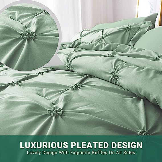 JOLLYVOGUE Comforter Set, Green Bed in a Bag Comforter Set for Bedroom, Bedding Comforter Sets with Comforter, Sheets, Bed Skirt, Ruffled Shams & Pillowcases