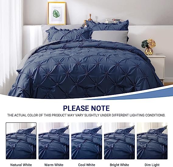 JOLLYVOGUE Comforter Set, Navy Blue/Gray Bed in a Bag Comforter Set for Bedroom, Bedding Comforter Sets with Comforter, Sheets, Bed Skirt, Ruffled Shams & Pillowcases