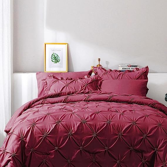 JOLLYVOGUE Comforter Set, Dark Red Bed in a Bag Comforter Set for Bedroom, Bedding Comforter Sets with Comforter, Sheets, Bed Skirt, Ruffled Shams & Pillowcases