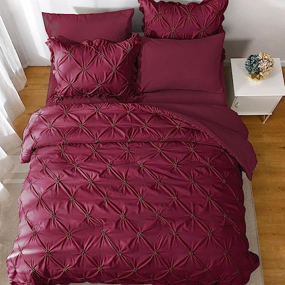 JOLLYVOGUE Comforter Set, Dark Red Bed in a Bag Comforter Set for Bedroom, Bedding Comforter Sets with Comforter, Sheets, Bed Skirt, Ruffled Shams & Pillowcases