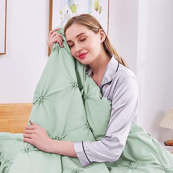 JOLLYVOGUE Comforter Set, Green Bed in a Bag Comforter Set for Bedroom, Bedding Comforter Sets with Comforter, Sheets, Bed Skirt, Ruffled Shams & Pillowcases