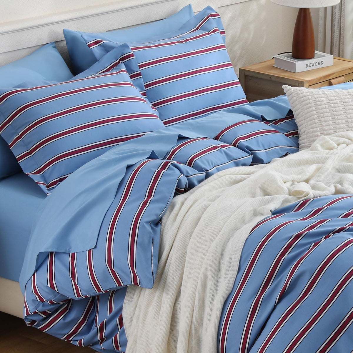JOLLYVOGUE Brown Queen Comforter Set, 7 Pieces Gingham Bed in a Bag