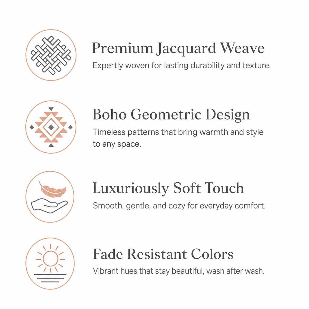 Jollyvogue Sahara Blush Queen Comforter Set 3-Piece, Boho Geometric Tribal Striped Bedding Set, Jacquard Comforter with 2 Pillow Shams, Soft Lightweight All Season Bed Set, Grey Peach White
