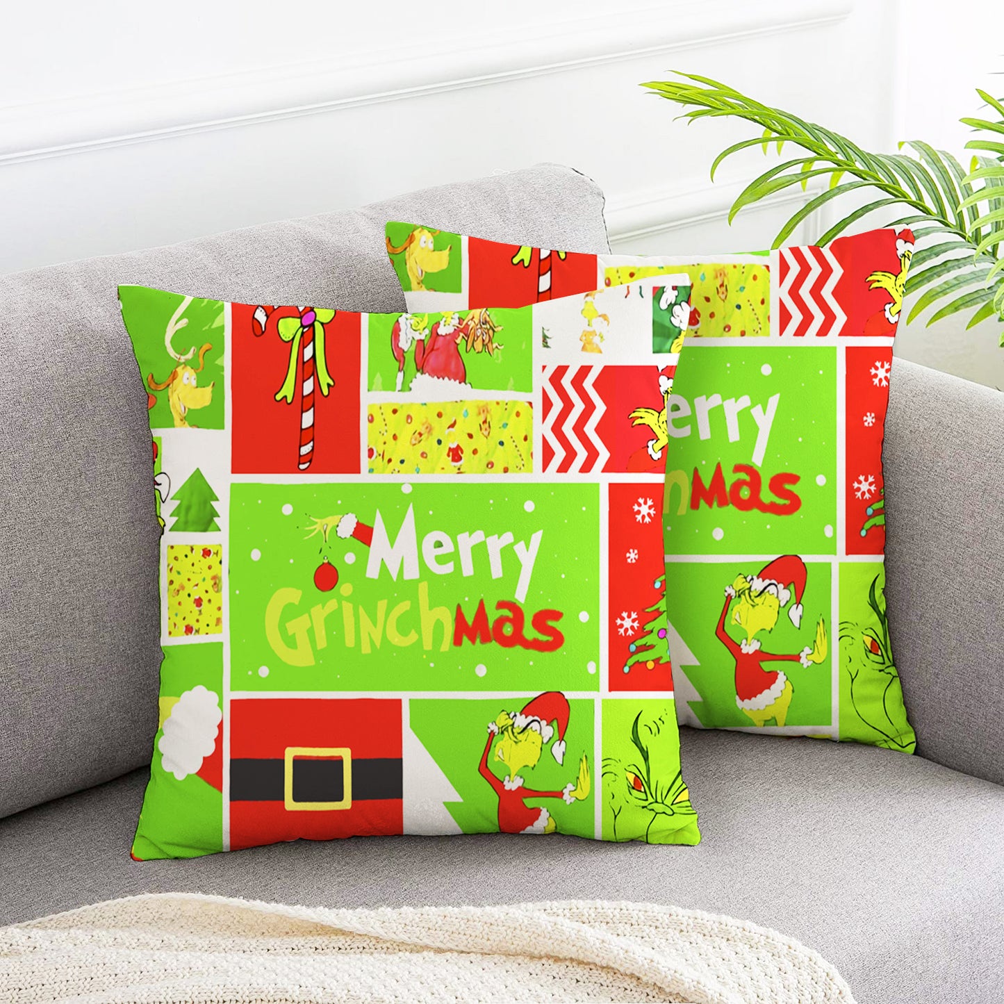 Christmas fluorescent green celebration pillow covers 2pcs