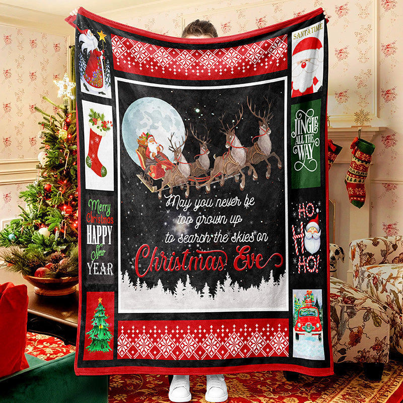 Santa And Elk Christmas Blanket Sherpa Fleece Blanket