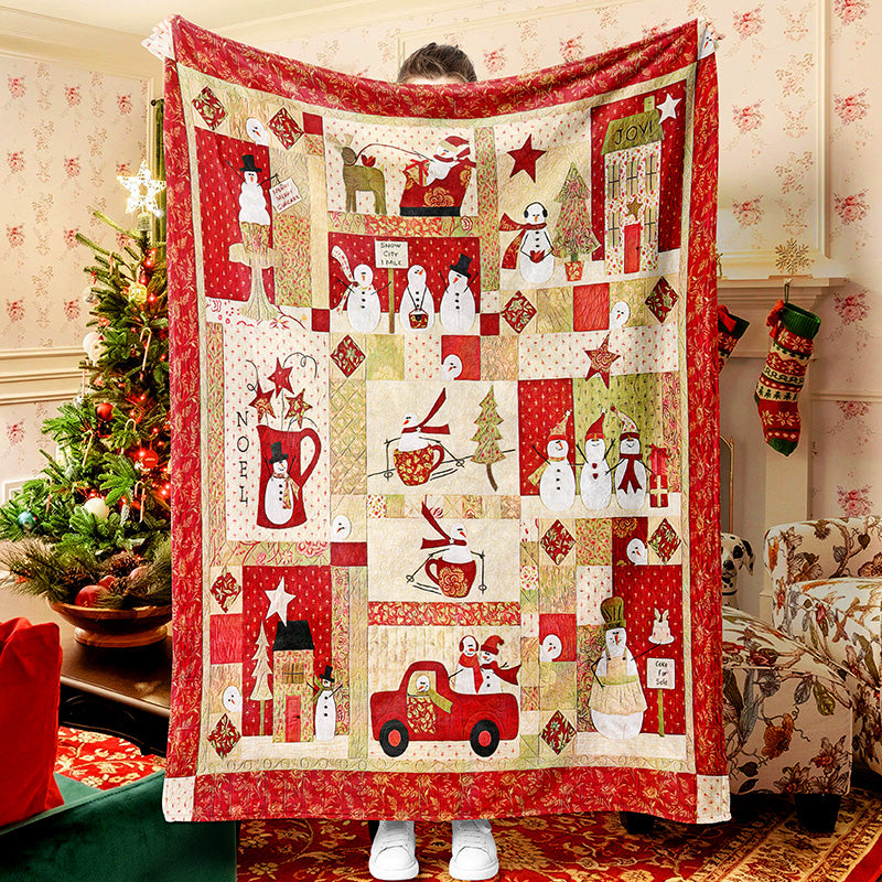 Red Christmas Design Snowman Christmas Blanket Sherpa Fleece Blanket Snowman Quilt