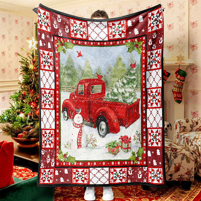 Red Truck Snowman Christmas Tree Christmas Sherpa Fleece Blanket Snowman Quilt