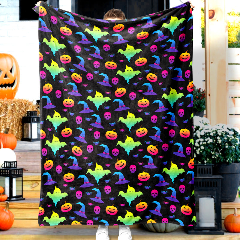 Jollyvogue Halloween Colorful Ghost Wizard Hat Pumpkin Stacking Commemorative Celebration Halloween Halloween Blanket 2022 Soft Sherpa And Fleece Blanket