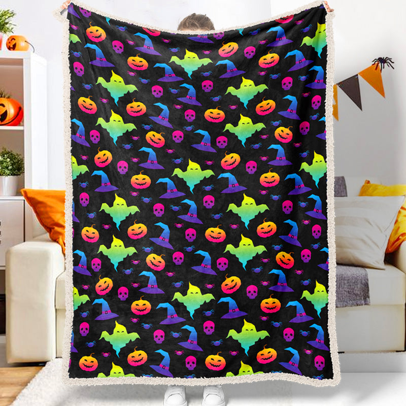 Jollyvogue Halloween Colorful Ghost Wizard Hat Pumpkin Stacking Commemorative Celebration Halloween Halloween Blanket 2022 Soft Sherpa And Fleece Blanket