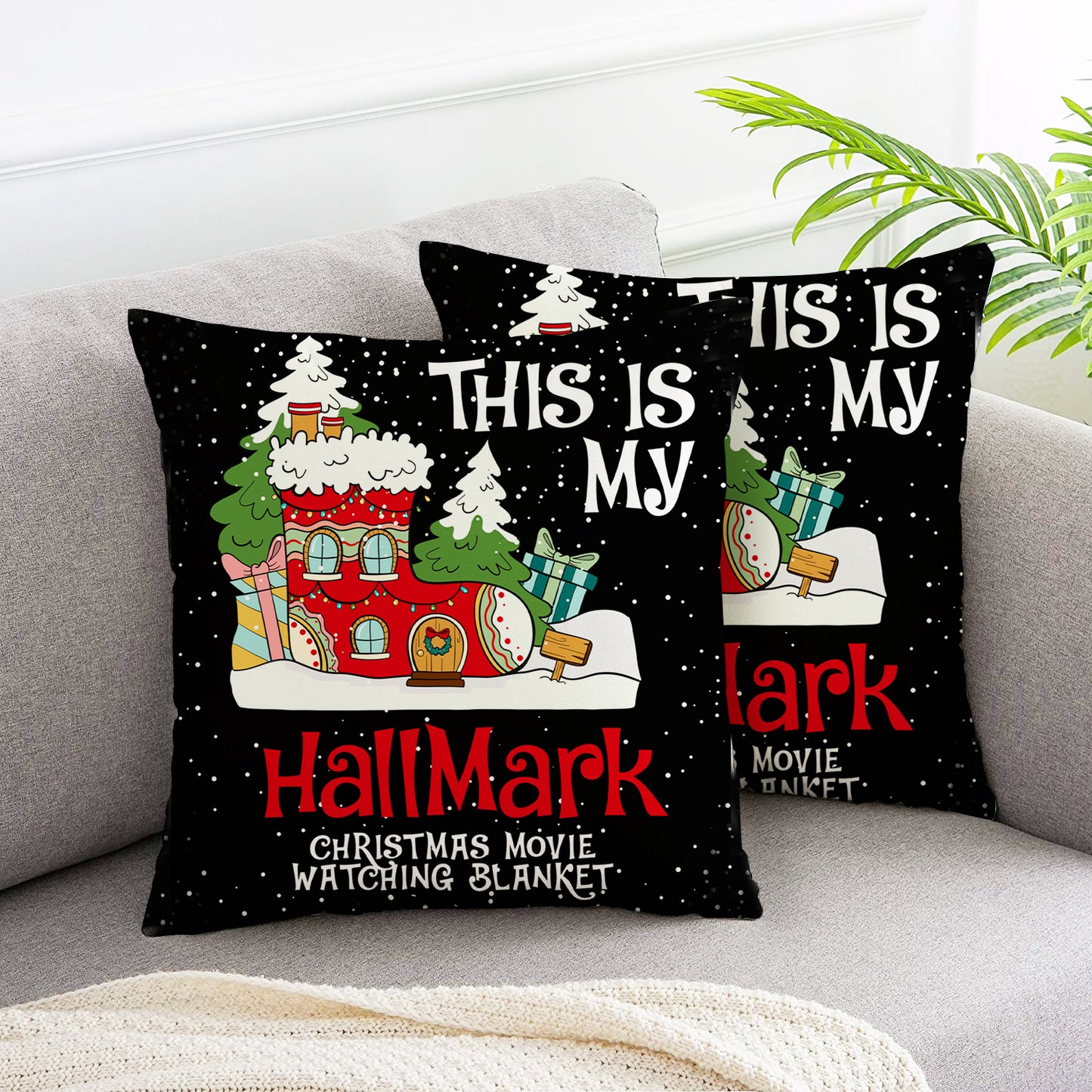 Christmas Stocking House Christmas Celebration pillow covers 2pcs