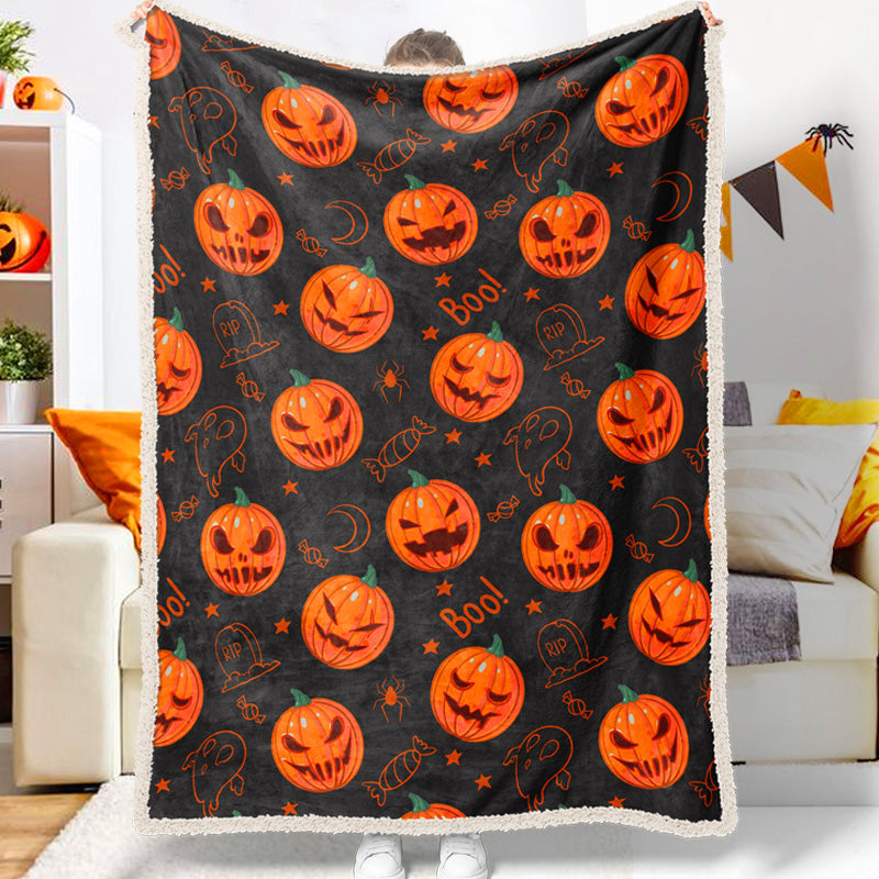 Jollyvogue Halloween Pumpkin Various Expressions Cartoon Candy Tombstone Halloween Blanket 2022 Soft Sherpa And Fleece Blanket