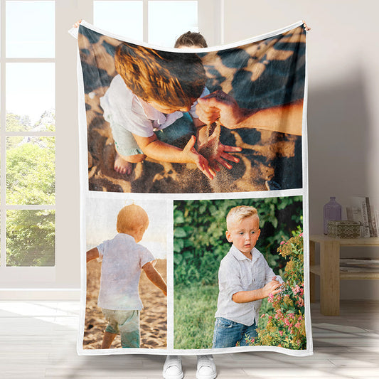 Personalized Photo Blanket 3 Photos Gift for Son