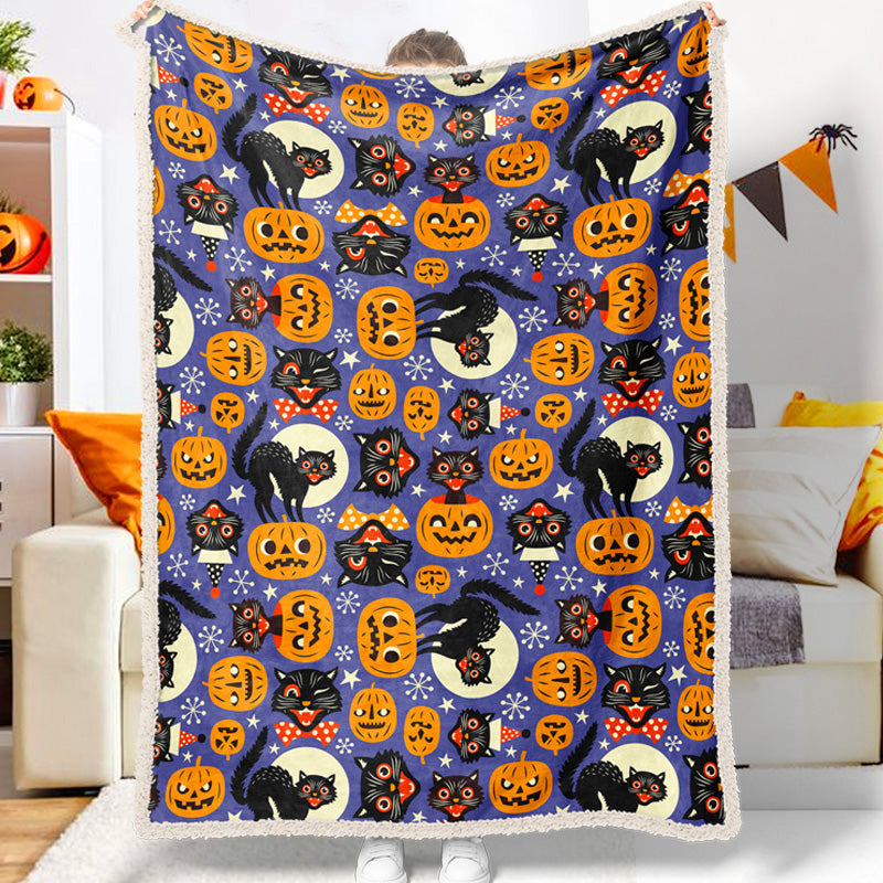 Jollyvogue Halloween Black Cat Pumpkin Moon Cat Embellishment To Celebrate Halloween Halloween Blanket 2022 Soft Sherpa And Fleece Blanket