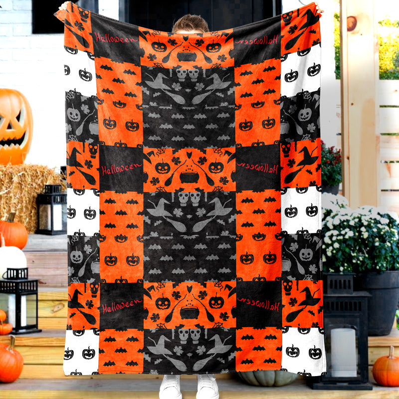 Jollyvogue Halloween Orange Black Stitching Halloween Pumpkin Wizard Hat To Commemorate Halloween Halloween Blanket 2022 Soft Sherpa And Fleece Blanket