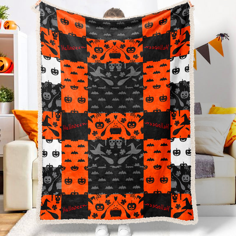 Jollyvogue Halloween Orange Black Stitching Halloween Pumpkin Wizard Hat To Commemorate Halloween Halloween Blanket 2022 Soft Sherpa And Fleece Blanket