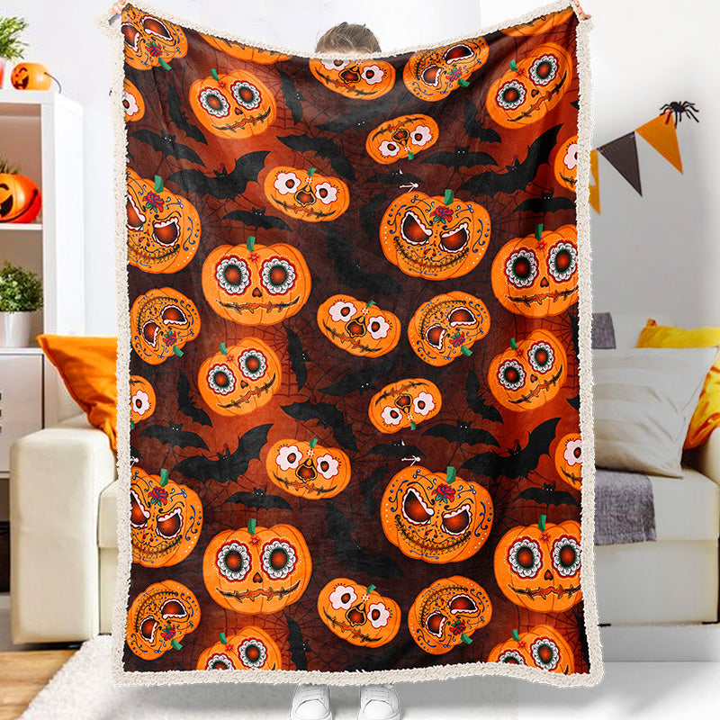 Jollyvogue Halloween Horror Pumpkin Red Eye Bat Spider Web Halloween Blanket 2022 Soft Sherpa And Fleece Blanket