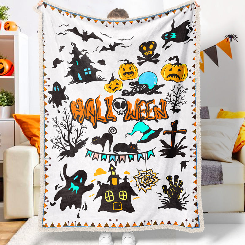 Jollyvogue Halloween Twisted Cartoon Ghost Pumpkin Evil Castle Tombstone Halloween Memorial Halloween Blanket 2022 Soft Sherpa And Fleece Blanket