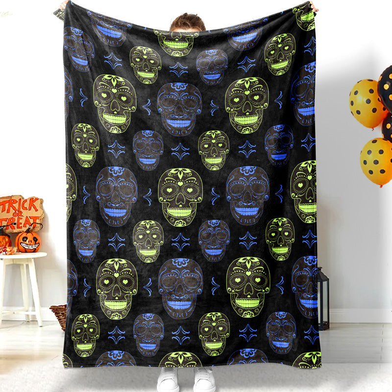 Jollyvogue Halloween Colorful Skull Print Halloween Halloween Blanket 2022 Soft Sherpa And Fleece Blanket