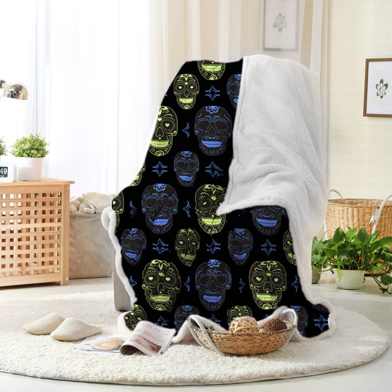 Jollyvogue Halloween Colorful Skull Print Halloween Halloween Blanket 2022 Soft Sherpa And Fleece Blanket
