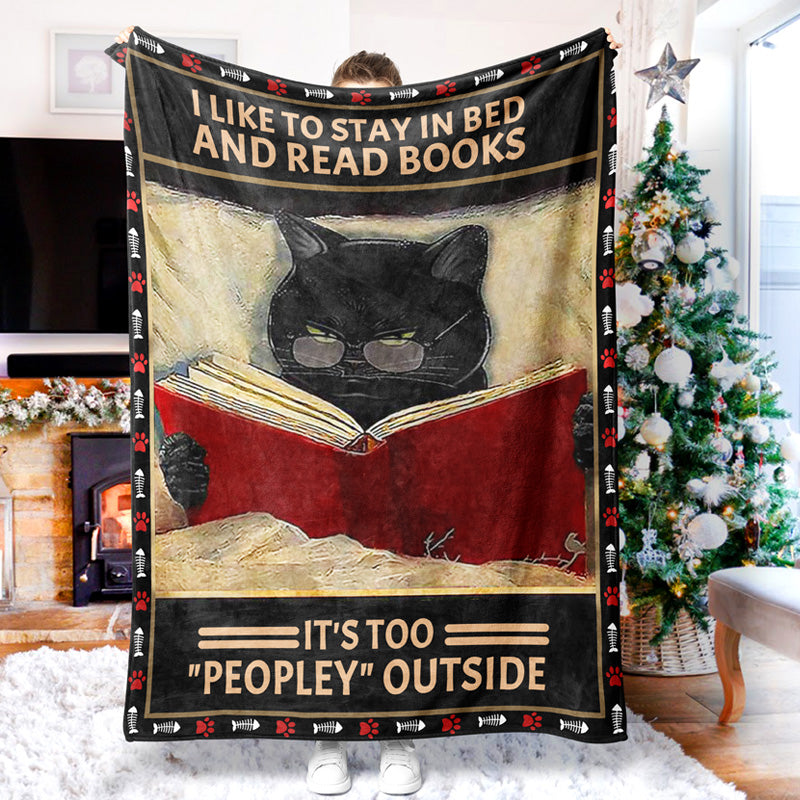 Grumpy Black Cat I Like To Stay In Bed And Read Books Blanket