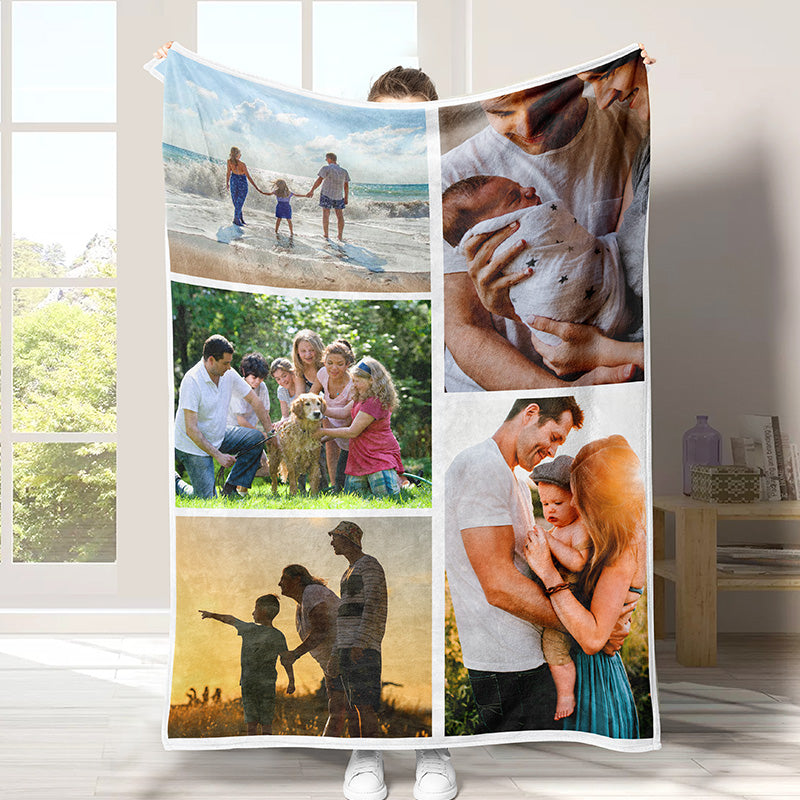 Personalized Photo Blanket 5 Photos Gift for Family