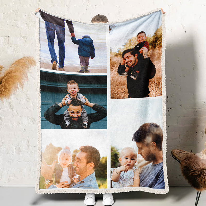 Personalized Photo Blanket 5 Photos Gift for Dad