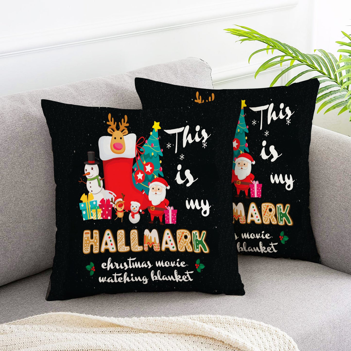 Christmas gift black background celebration pillow covers 2pcs