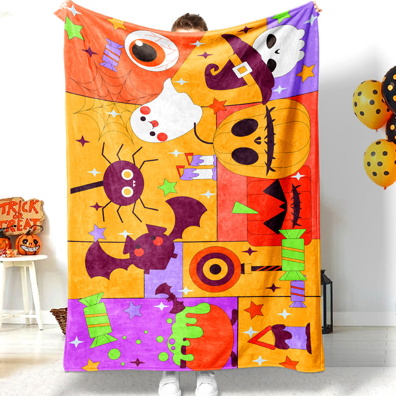 Jollyvogue Halloween Cartoon Pumpkin Bat Spider Mosaic Halloween Blanket 2022 Soft Sherpa And Fleece Blanket