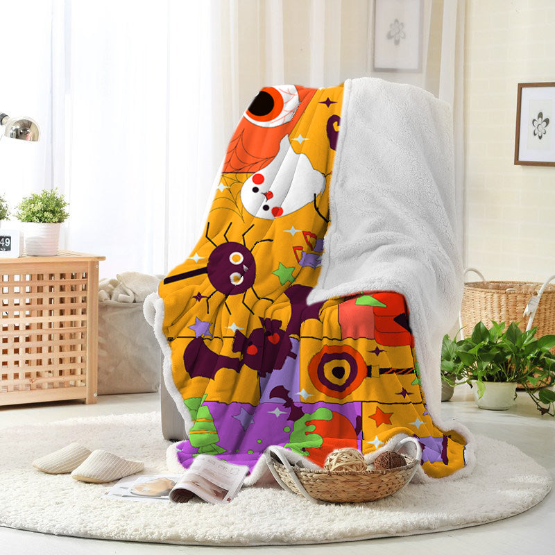 Jollyvogue Halloween Cartoon Pumpkin Bat Spider Mosaic Halloween Blanket 2022 Soft Sherpa And Fleece Blanket