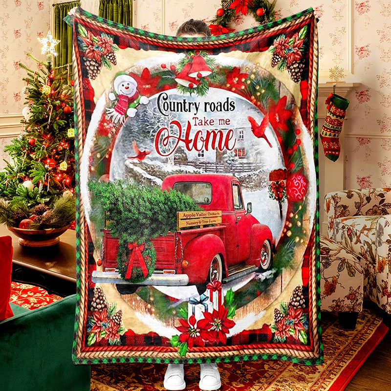 Red Truck Christmas Tree Wreath Christmas Fleece Sherpa Blanket