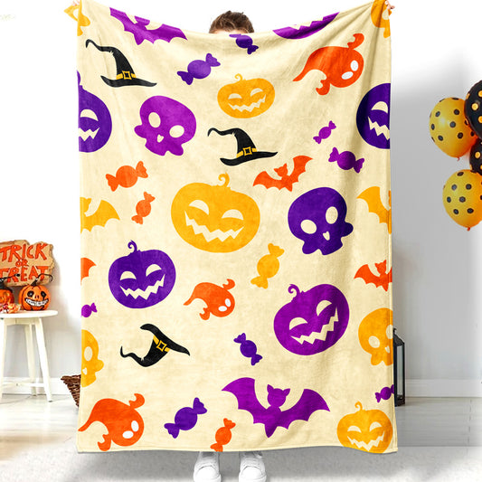 Halloween Cartoon Skull Candy Pumpkin Bat Halloween Blanket