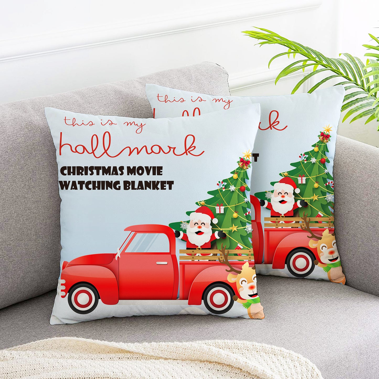 Santa with truck celebration pillow covers 2pcs