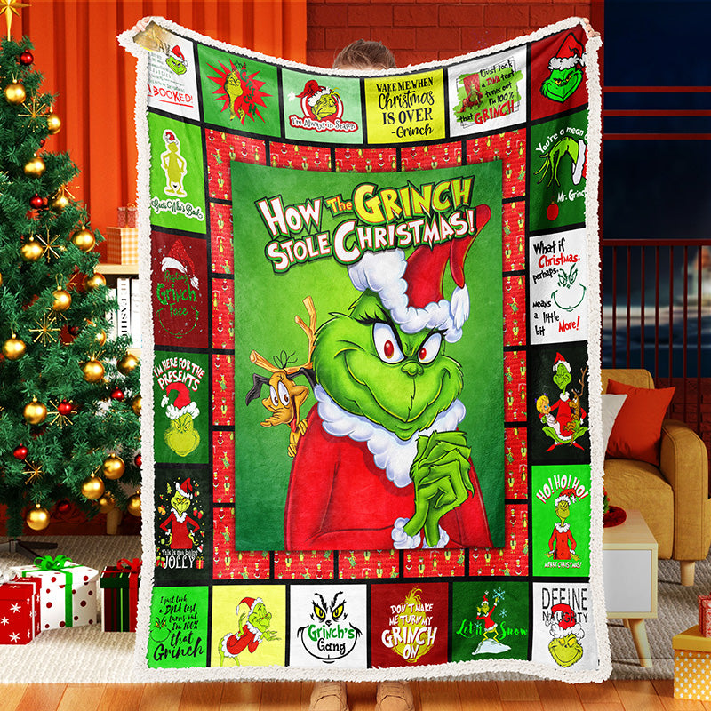 How The Grinch Stole Christmas Grinch Face Throw Blanket Fleece Sherpa Blanket Grinch That Stole Christmas