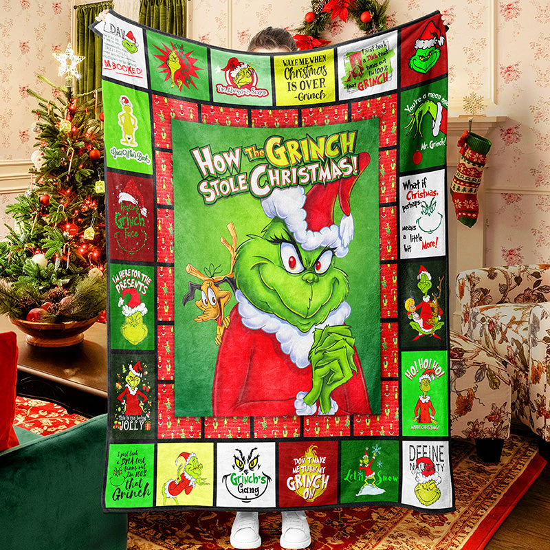 How The Grinch Stole Christmas Grinch Face Throw Blanket Fleece Sherpa Blanket Grinch That Stole Christmas