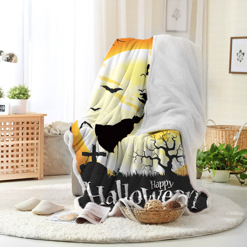 Halloween Witch Riding Broom Moonlight Orange Halloween Blanket