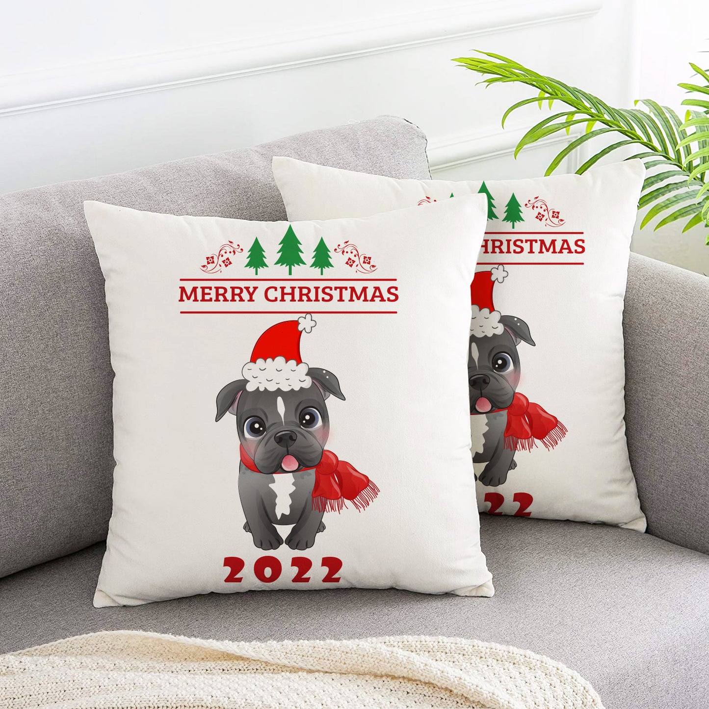 Christmas hat scarf pet Christmas pillow covers 2pcs