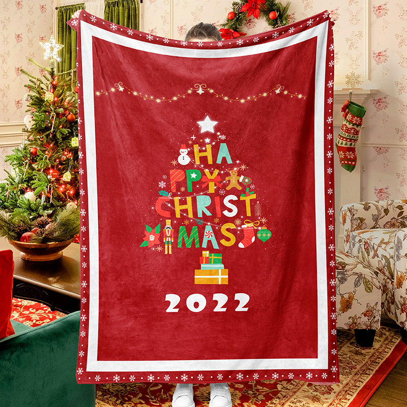 Red Christmas Tree Letters Celebration Blanket