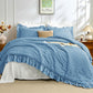 JOLLYVOGUE Comforter Set, 3 Pieces Seersucker Lightweight Oeko-TEX Certified Bedding Set, All Season Fluffy Microfiber Bedding Comforter Set with 1 Ruffle Comforter and 2 Ruffle Pillowshams