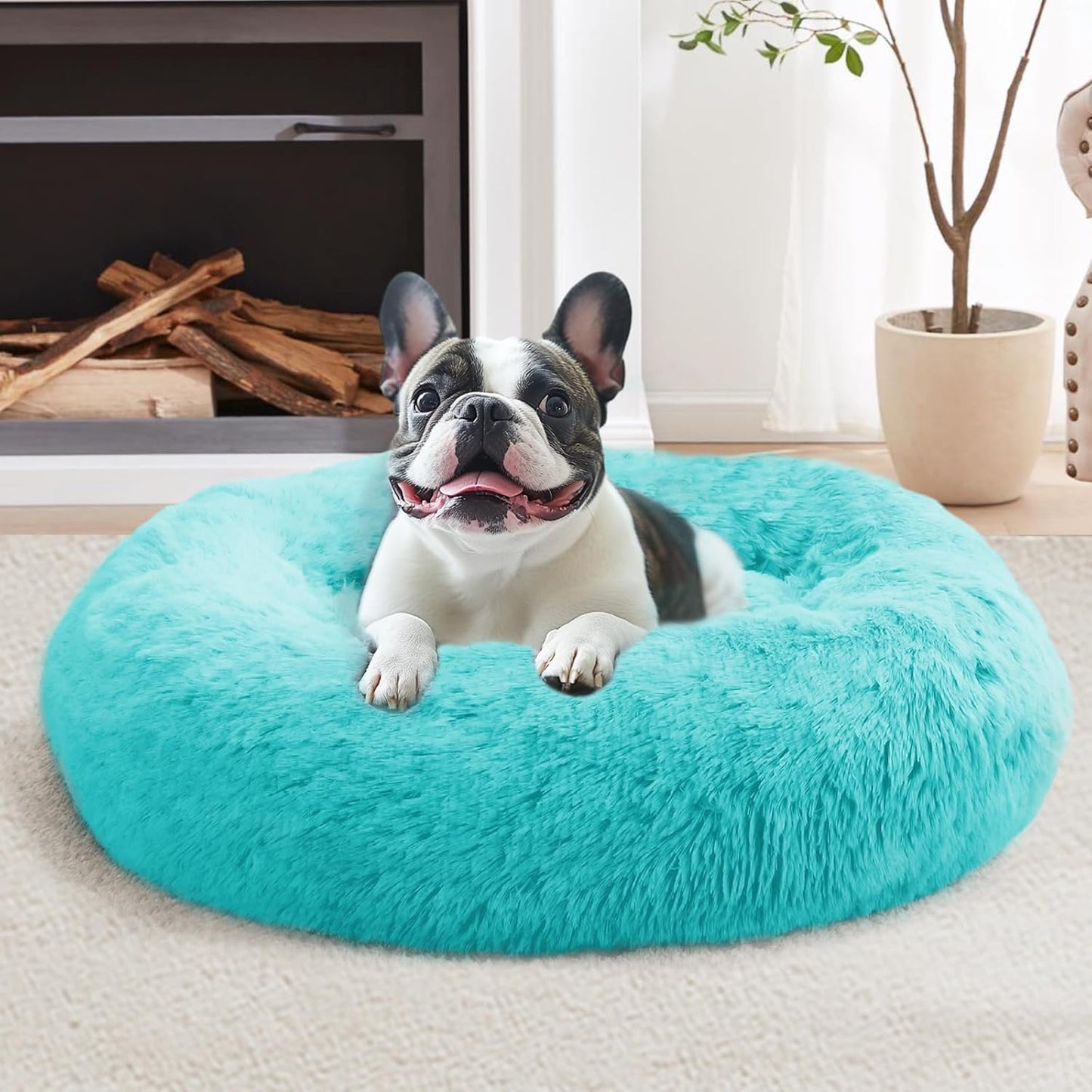 JOLLYVOGUE Dog Bed, Calming Dog Beds for Dogs & Indoor Cats - Donut Washable Cat Bed, Round Fluffy Plush Faux Fur Pet Beds