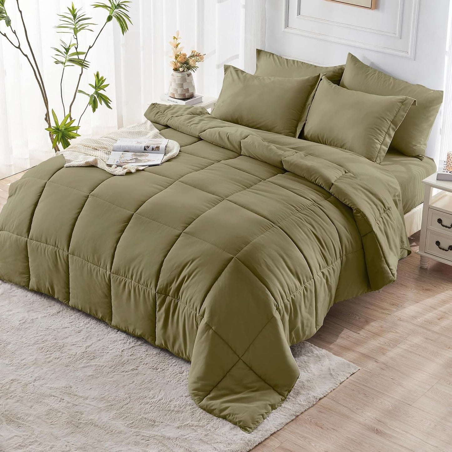 JOLLYVOGUE Bedding Comforter Set, Ultra-Soft Bed in a Bag 7 Pieces, Oeko-TEX Certified Bedding Set with Down Alternative Comforter, Sheets, Pillowcases & Shams