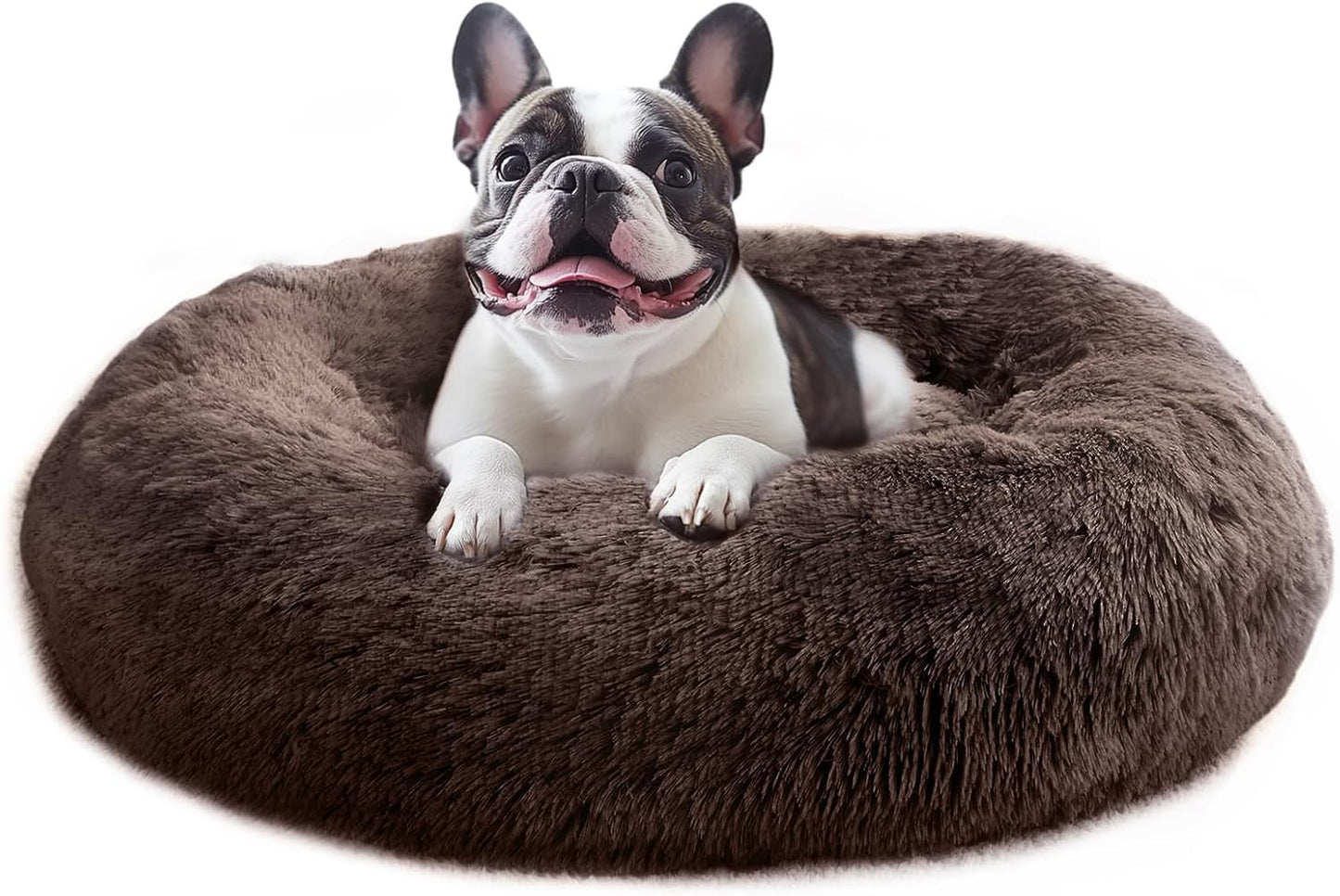 JOLLYVOGUE Dog Bed, Calming Dog Beds for Dogs & Indoor Cats - Donut Washable Cat Bed, Round Fluffy Plush Faux Fur Pet Beds