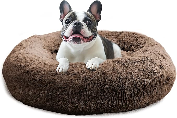 JOLLYVOGUE Dog Bed, Calming Dog Beds for Dogs & Indoor Cats - Donut Washable Cat Bed, Round Fluffy Plush Faux Fur Pet Beds
