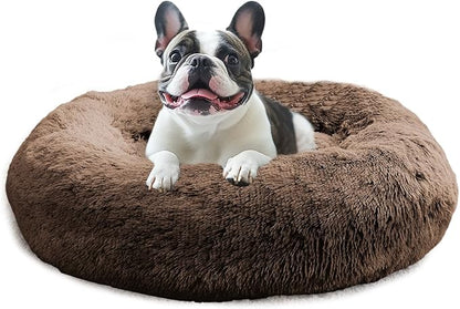 JOLLYVOGUE Dog Bed, Calming Dog Beds for Dogs & Indoor Cats - Donut Washable Cat Bed, Round Fluffy Plush Faux Fur Pet Beds