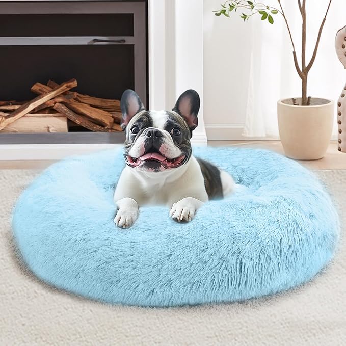 JOLLYVOGUE Dog Bed, Calming Dog Beds for Dogs & Indoor Cats - Donut Washable Cat Bed, Round Fluffy Plush Faux Fur Pet Beds